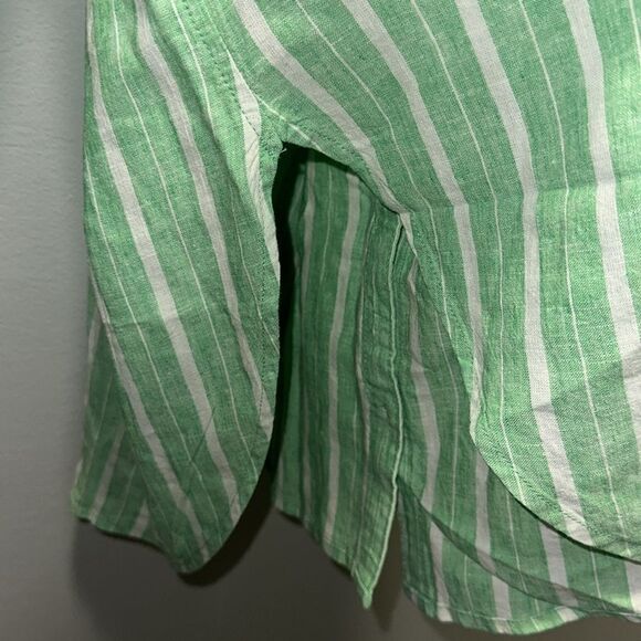 aerie S Celebrity Green White Stripe Pool-to-Party Linen Blend Cover up Shirt - Picture 14 of 17